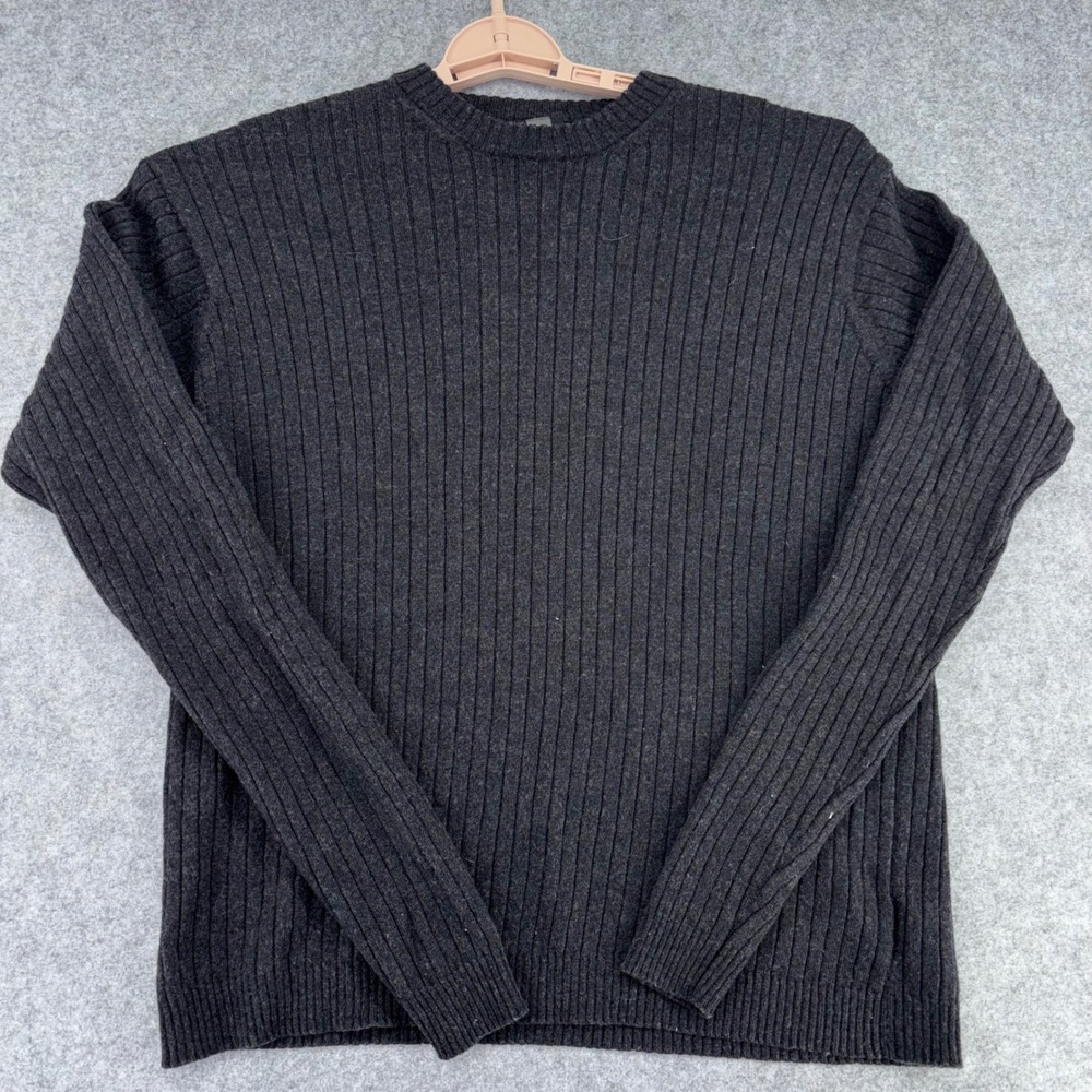 Nike Golf Mens Charcoal Gray 100% Merino Wool Ribbed Crewneck Sweater Large